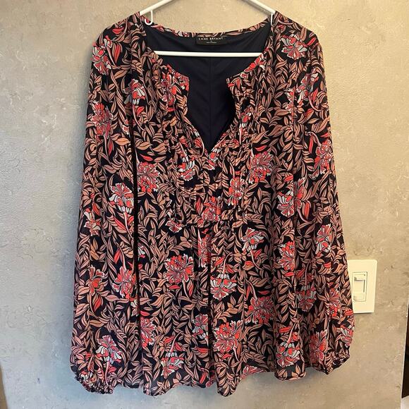 Lane Bryant Pin-Tuck Crew-Neck Blouse Plus Size 20 Pink Coral Floral - Picture 5 of 10